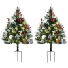2ft 2-Pack Outdoor Entryway Pre-Lit Artificial Christmas Tree Cordless with 70 Branches, LED lights, Red Berries, Pine Cones & Balls, Green