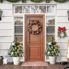 2ft 2-Pack Outdoor Entryway Pre-Lit Artificial Christmas Tree Cordless with 70 Branches, LED lights, Red Berries, Pine Cones & Balls, Green