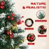 2ft 2-Pack Outdoor Entryway Pre-Lit Artificial Christmas Tree Cordless with 70 Branches, LED lights, Red Berries, Pine Cones & Balls, Green