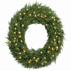 Christmas Decoration, 36 in Pre-Lit Norfolk Pine Artificial Christmas Wreath with 100 LED Lights, Green