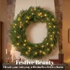 Christmas Decoration, 36 in Pre-Lit Norfolk Pine Artificial Christmas Wreath with 100 LED Lights, Green