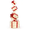 3FT Lighted Gift Box Tower, Pre-lit Stacked Present Boxes Ornament with 80 LED Warm White Lights and Stakes for Christmas Outdoor Indoor