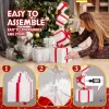 3FT Lighted Gift Box Tower, Pre-lit Stacked Present Boxes Ornament with 80 LED Warm White Lights and Stakes for Christmas Outdoor Indoor