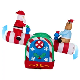4.7 FT Lighted Christmas Inflatable Decoration, Large Motorized Seesaw with Santa and Reindeer, Funny Blow Up Yard Decorations with