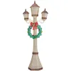6FT Gold 3-Head Street Lamp with Wreath, 210 Warm White LEDs, Christmas Light Post, US Plug