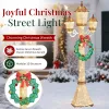 6FT Gold 3-Head Street Lamp with Wreath, 210 Warm White LEDs, Christmas Light Post, US Plug