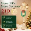 6FT Gold 3-Head Street Lamp with Wreath, 210 Warm White LEDs, Christmas Light Post, US Plug