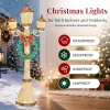 6FT Gold 3-Head Street Lamp with Wreath, 210 Warm White LEDs, Christmas Light Post, US Plug