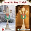6FT Gold 3-Head Street Lamp with Wreath, 210 Warm White LEDs, Christmas Light Post, US Plug