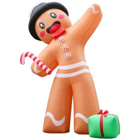 10.6FT Gingerbread Man with Gift Box Inflatable, 8 LED Lights, 190D Polyester Christmas Decor, US Plug