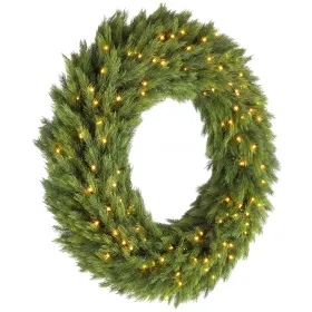 Christmas Decoration, 48 in Pre-Lit Norwegian Spruce Artificial Christmas Wreath with 150 LED Lights, Green