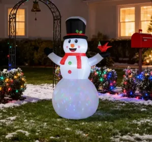 Christmas Blow Up Snowman,Giant Inflatable Snowman with Rotating Colorful LED Light for Indoor, Outdoor, Yard