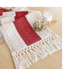 Christmas Table Runner for Home Decor with Tassels 72 Inches Long Farmhouse Red Rustic Boho Table Runner Macrame Burlap Table Decoration