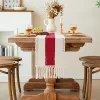 Christmas Table Runner for Home Decor with Tassels 72 Inches Long Farmhouse Red Rustic Boho Table Runner Macrame Burlap Table Decoration