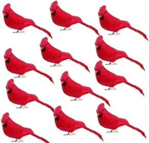 12 Pcs Red Birds Cardinal with Clip on Christmas Tree Decoration Artificial Red Birds with Feathers for Wreath Ornaments