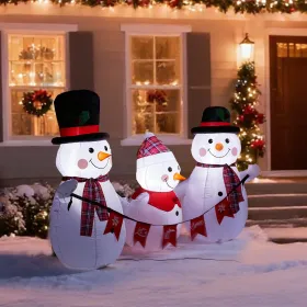6.2FT Lighted Christmas Inflatable Decoration, Inflatable Snowman Family with Bunting, Funny Blow Up Yard Decorations with Built-in LED