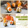 2 Pcs Fall Gnome Decoration Mini Autumn Gnomes Stripes Resin Fall Decorations for Harvest Thanksgiving Day Home Office Tiered Tray Table