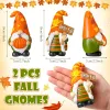 2 Pcs Fall Gnome Decoration Mini Autumn Gnomes Stripes Resin Fall Decorations for Harvest Thanksgiving Day Home Office Tiered Tray Table