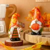 2 Pcs Fall Gnome Decoration Mini Autumn Gnomes Stripes Resin Fall Decorations for Harvest Thanksgiving Day Home Office Tiered Tray Table