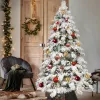 6ft Prelit Snow Flocked Christmas Tree with 270 Warm White Lights for Bedroom Living Room Indoor Outdoor