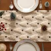 13x108 Inch Soft Plush Faux Fur Jacquard Beige Christmas Tree Table Runner, Seasonal Autumn Kitchen Dining Table Decoration for Home Party