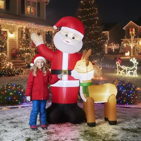 6.3FT Lighted Christmas Inflatable Decoration, Inflatable Santa and Reindeer, Funny Blow Up Yard Decorations with Built-in LED Lights for
