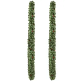 2 Pack 9FT Pre-lit Snow Flocked Christmas Garland, Lighted Artificial Xmas Garland with 200 Warm Lights and 440 Tips and Red Berries, for