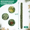 2 Pack 9FT Pre-lit Snow Flocked Christmas Garland, Lighted Artificial Xmas Garland with 200 Warm Lights and 440 Tips and Red Berries, for