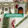 2 Pack 9FT Pre-lit Snow Flocked Christmas Garland, Lighted Artificial Xmas Garland with 200 Warm Lights and 440 Tips and Red Berries, for