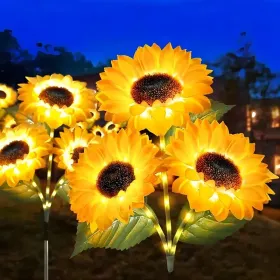 Solar Sunflower Garden Lights 6 Pack, IP44 Waterproof LED Outdoor Flower Stake Lights for Patio Lawn Yard Pathway, Decorative Solar