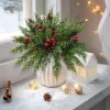 60 Pcs Christmas Artificial Pine Branches Red Berry Stems and Pine Cones, Fake Foliage Greenery Pine Needles Picks for DIY Craft Garland