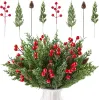 60 Pcs Christmas Artificial Pine Branches Red Berry Stems and Pine Cones, Fake Foliage Greenery Pine Needles Picks for DIY Craft Garland