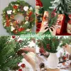 60 Pcs Christmas Artificial Pine Branches Red Berry Stems and Pine Cones, Fake Foliage Greenery Pine Needles Picks for DIY Craft Garland