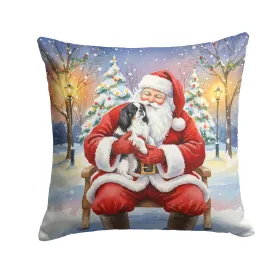 Japanese Chin with Santa Claus Throw Pillow Decorative Indoor Outdoor Accent Cushion for Couch, Bed or Patio, 18Hx18W