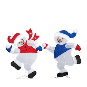 Set of 2 Lighted Running Snowman Christmas Decorations, Pre-lit 2D Holiday Decor with 120 Warm White LED Lights for Xmas Outdoor Indoor