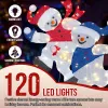 Set of 2 Lighted Running Snowman Christmas Decorations, Pre-lit 2D Holiday Decor with 120 Warm White LED Lights for Xmas Outdoor Indoor