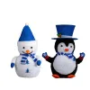 Set of 2 Lighted Plush Penguin and Snowman Christmas Decorations, Pre-lit Pull Up Holiday Decor with 100 Warm White LED Lights for Xmas