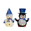 Set of 2 Lighted Plush Penguin and Snowman Christmas Decorations, Pre-lit Pull Up Holiday Decor with 100 Warm White LED Lights for Xmas