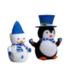 Set of 2 Lighted Plush Penguin and Snowman Christmas Decorations, Pre-lit Pull Up Holiday Decor with 100 Warm White LED Lights for Xmas