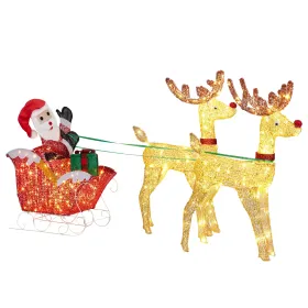 Lighted Reindeer Pulling Sleigh Christmas Decorations, Pre-lit Holiday Decor with270Warm White LEDfor Xmas Outdoor Indoor Decor Lighted