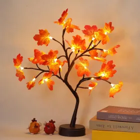 Artificial Autumn Lighting Maple Tree 24 LED Thanksgiving Decoration Desk Lamp Battery USB Power Supply Autumn Harvest Home Decoration