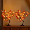 2 Pack Artificial Autumn Maple Tree with 24 LED Lights, Battery/USB Powered Thanksgiving Table Lamp, Fall Harvest Home Decor for Wedding