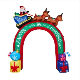 10FT Lighted Christmas Inflatable Archway, Inflatable Arch with Reindeer Pulling Santa's Sleigh, Blow Up Yard Decorations with Built-in LED