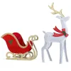 5ft Lighted Christmas Reindeer & Sleigh Outdoor Yard Decoration Set with LED Lights, Red & White