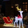 5ft Lighted Christmas Reindeer & Sleigh Outdoor Yard Decoration Set with LED Lights, Red & White