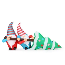 7 FT Lighted Christmas Inflatable Decoration, Inflatable Gnomes Pulling Christmas Tree, Funny Blow Up Yard Decorations with Built-in LED