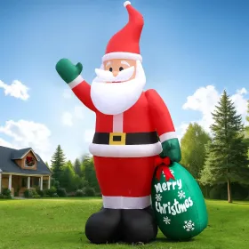 10 FT Christmas Inflatable Santa Claus Outdoor Decor for Yard, Giant Blow up Santa Decoration with Big Gift Bag, Built-in LED Lights for