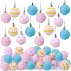 24 Pcs Pastel Christmas Ornaments Candy Ball Christmas Decorations Hanging Glitter Mini Macarons Balls Rainbow for Xmas Tree Holiday Party