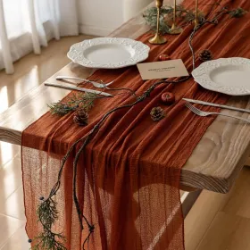 Fall Thanksgiving Table Runner Terracotta Decorations 120 Inch 10 FT Rustic Burnt Orange Sheer Cheese Cloth for Baby Bridal Shower