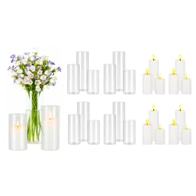 Pillar Candles and Glass Vases Set 24 Pcs, Clear Cylinder Hurricane Candle Holders for Wedding Centerpieces, Tall Vase for Table Decor
